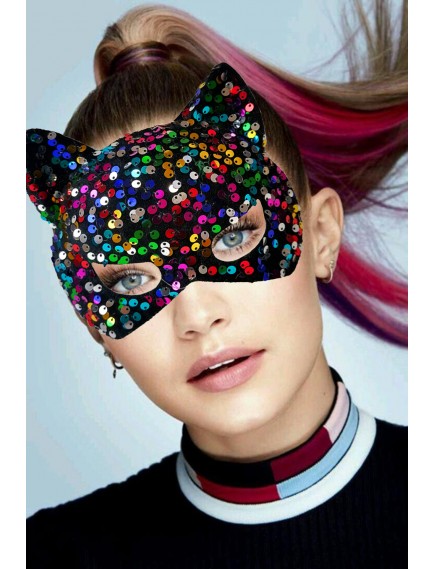 Siyah Kadife Payetli Parti Maskesi