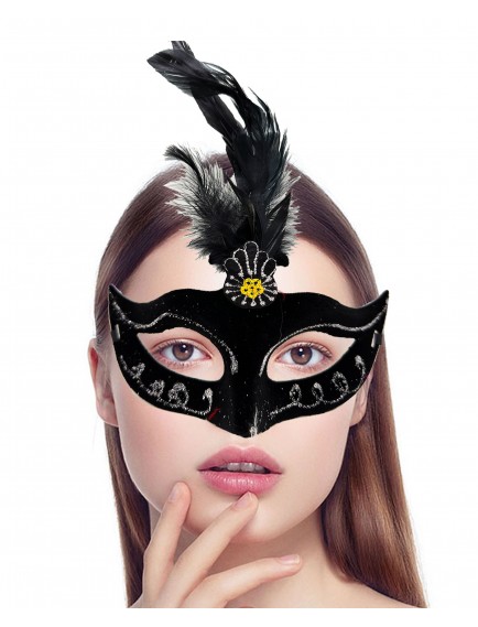 Siyah Tüylü Süet Parti Maskesi