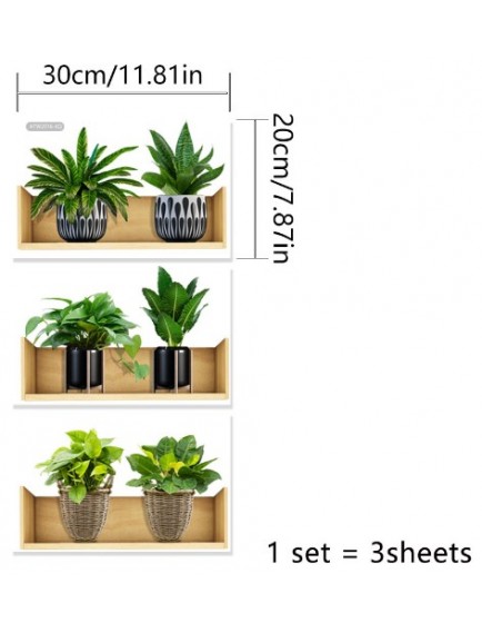 Raflı Bitki Tasarımlı Yapışkanlı Sticker 20*30 cm 3lü Set