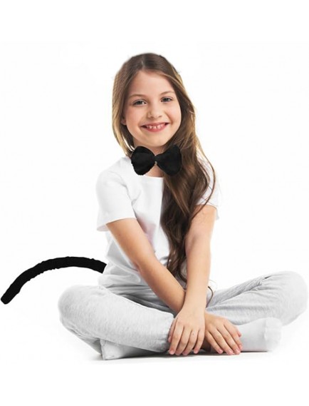 Peluş Siyah Renk Kuyruk ve Papyon Yetişkin Çocuk Uyumlu