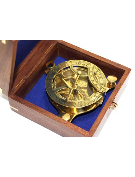 Ahşap Kutulu El Yapımı Pirinç Güneş Saati Ve Pusula