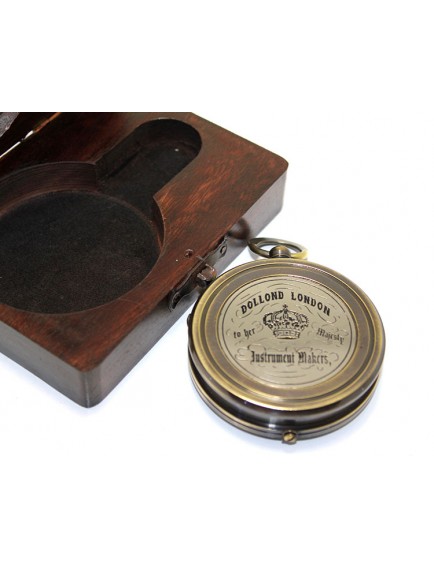 Ahşap Kutulu Üzeri Desenli Pirinç Pusula