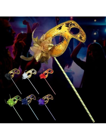 Lüks Taşlı Saplı Balo Maskesi Beyaz Renk