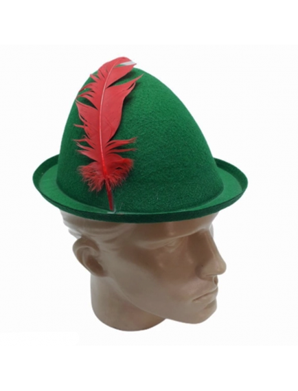 Peter Pan Şapkası Yeşil Renk Kırmızı Tüylü