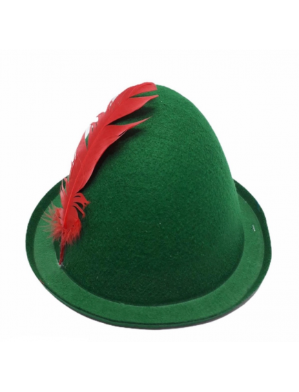 Peter Pan Şapkası Yeşil Renk Kırmızı Tüylü