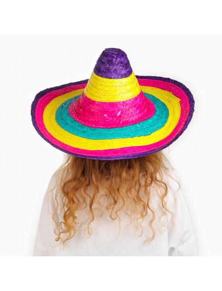 Sombrero Meksika Şapkası Renkli Örme Hasır Çocuk Boy