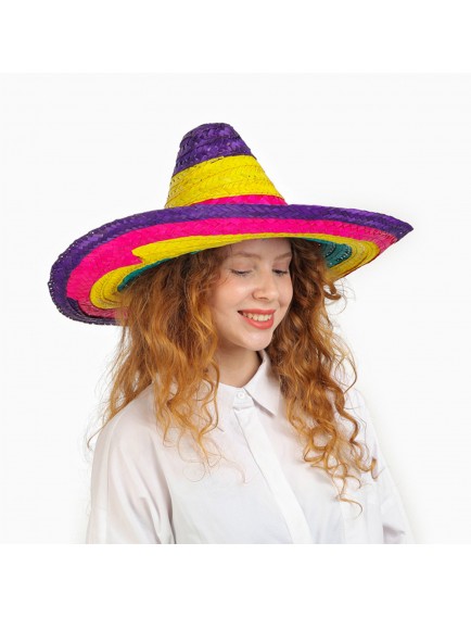 Sombrero Meksika Şapkası Renkli Örme Hasır Çocuk Boy