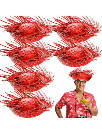 Tropikal Parti Kırmızı Hasır Hawaii Şapkası