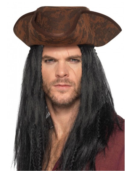 Siyah Saçlı Kaptan Korsan Şapkası