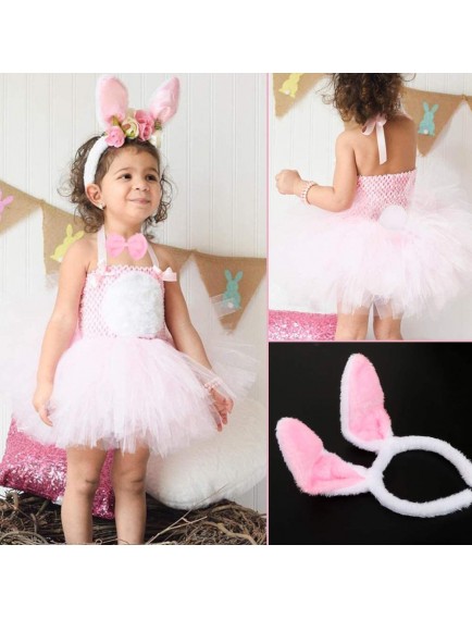 Tavşan Kostüm Seti Taç Papyon Kuyruk Pembe Renk