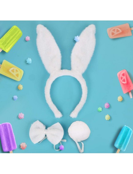 Tavşan Kostüm Seti Taç Papyon Kuyruk Beyaz Renk