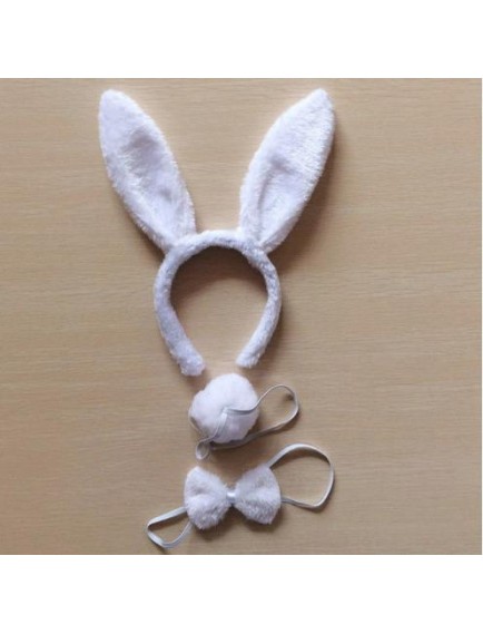 Tavşan Kostüm Seti Taç Papyon Kuyruk Beyaz Renk