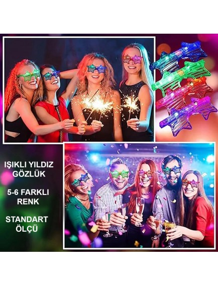 Ledli Yıldız Parti Gözlüğü 6 Renk 12 Adet