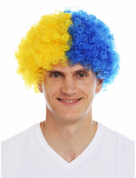 Sarı Lacivert Kıvırcık Afro Bonus Taraftar Peruğu