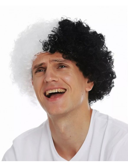 Siyah Beyaz Kıvırcık Afro Bonus Taraftar Peruğu