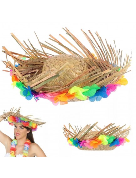 Natural Renkli Püsküllü Örme Hasır Hawaii Şapka