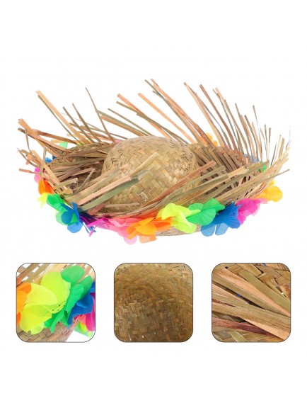 Natural Renkli Püsküllü Örme Hasır Hawaii Şapka