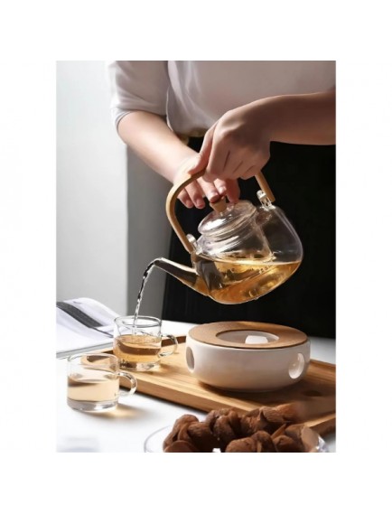 Ahşap Saplı Cam Filtreli Demlik