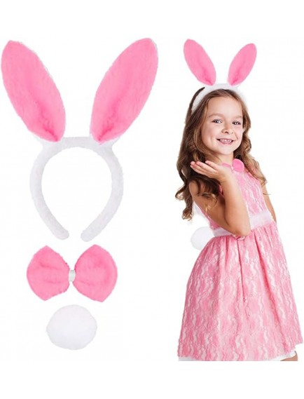 Pembe Tavşan Kostüm Seti – Taç, Papyon, Ponpon (12’li Paket)