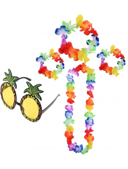 Renkli Ananas Gözlük, Taç, Kolye ve Bileklik Seti