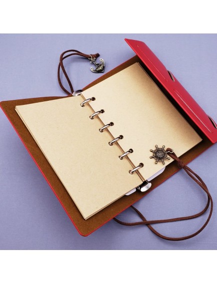 Küçük Boy Pusula Baskılı Deri Defter