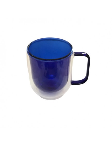 Çift Cidarlı Cam Kupa Lacivert Renk