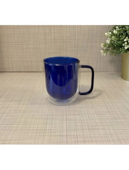 Çift Cidarlı Cam Kupa Lacivert Renk
