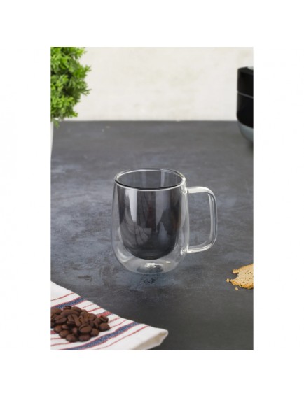 Çift Cidarlı Cam Kupa Gri Renk