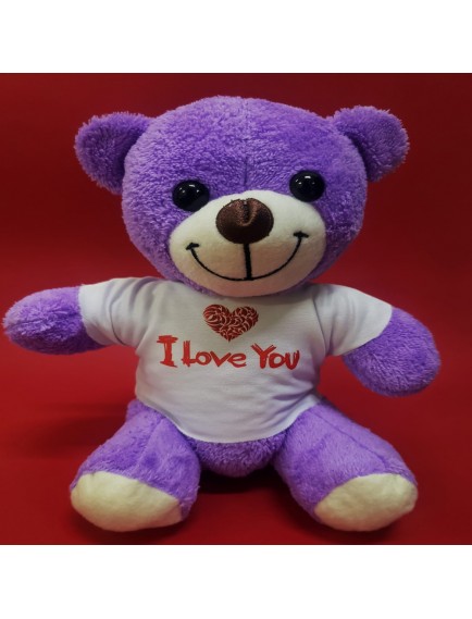 Mor I Love You Tişörtlü Peluş Ayıcık