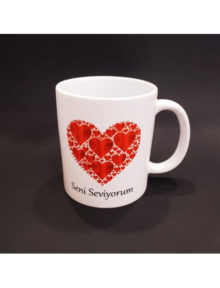 Kalpli Seni Seviyorum Baskılı Kupa Bardak