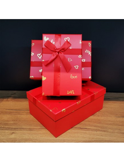 Dikdörtgen 3'lü Kırmızı Hediye Kutusu