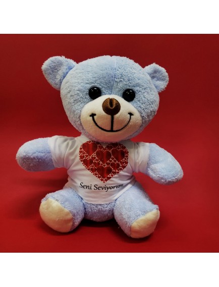 Kalpli Seni Seviyorum Yazılı Tişörtlü Peluş Ayıcık