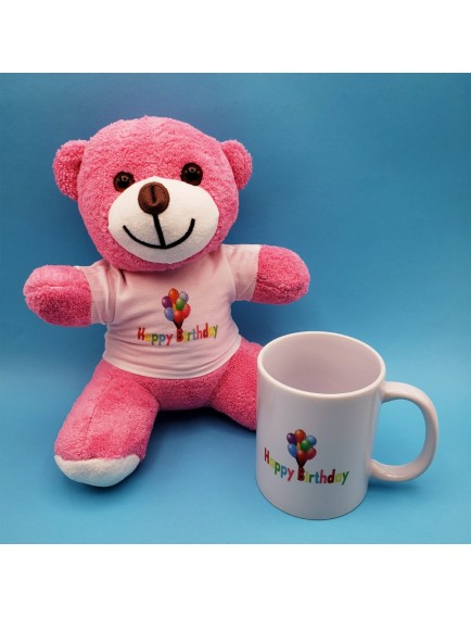 Happy Birthday Tasarım Pembe Ayıcık ve Kupa Seti