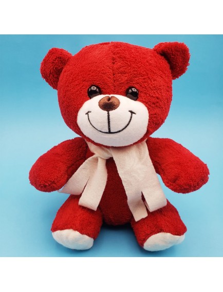 Kırmızı Peluş Atkılı Oyuncak Ayıcık