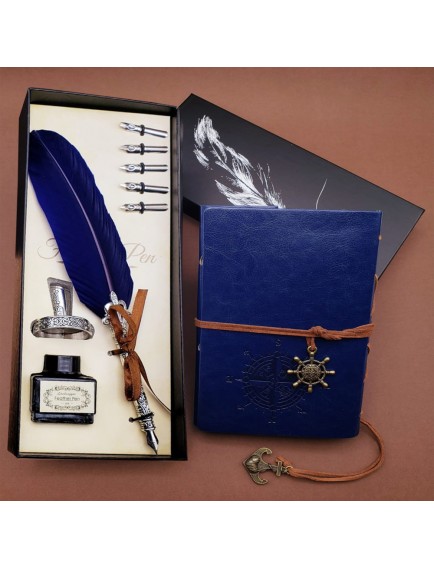 Deri Defter ve Tüylü Kalem Hediye Seti