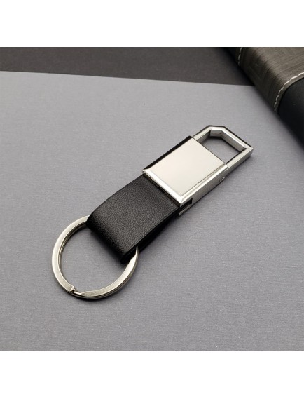 Deri Siyah Gümüş Metal Anahtarlık