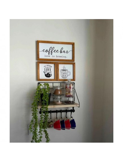 Metal Askılıklı Kahve Köşesi Rafı