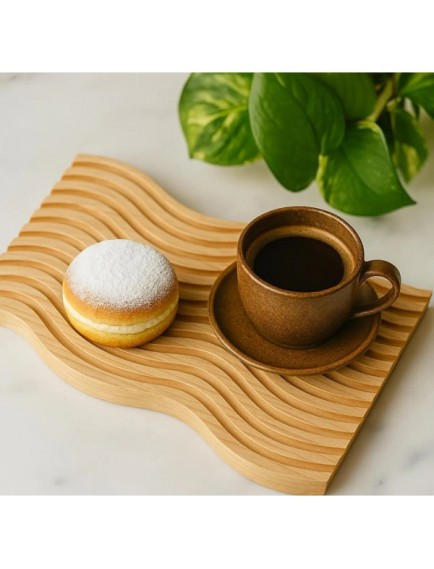 Dalgalı Çift Taraf Tasarımlı Ahşap Sunum Tepsisi