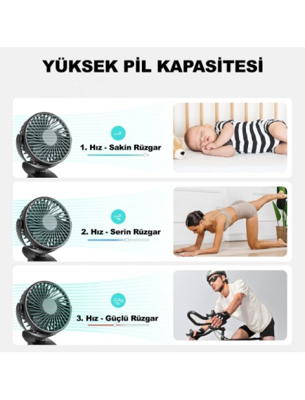 Masaüstü Şarjlı Klipsli Portatif Fan