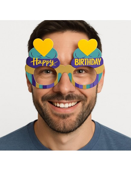 Cupcake Temalı Doğum Günü Renkli Karton Happy Birthday Gözlüğü 6 Adet