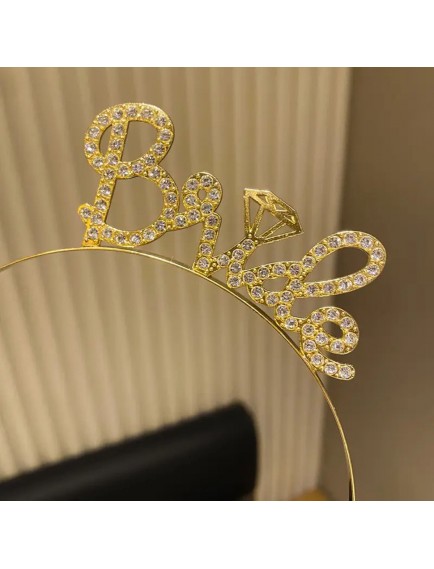 Altın Renkli Taşlı “Bride” Gelin Tacı