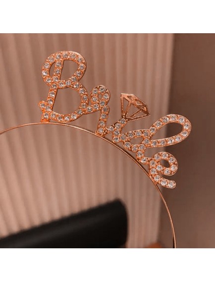 Rose Gold Renkli Taşlı “Bride” Gelin Tacı