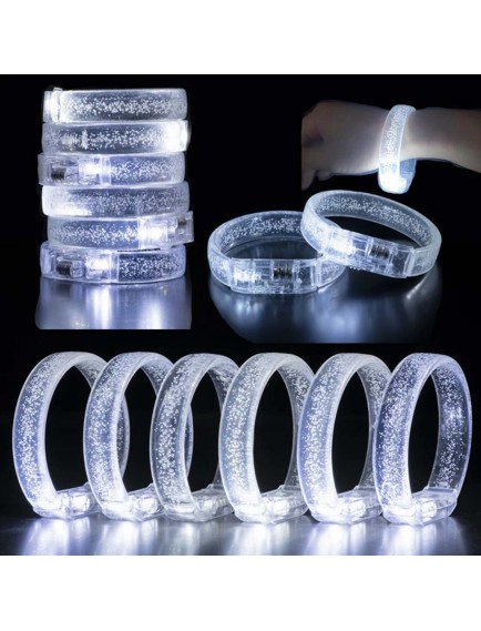 Beyaz-Gümüş Led Işıklı Baskı Yapılabilen Pilli Bileklik Bilezik