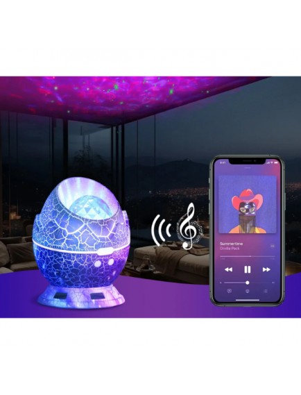 Çatlak Dinozor Yumurtası Tasarımlı Projektörlü Gece Lambası Bluetooth Özellikli