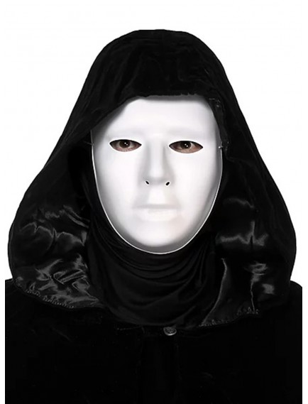 Siyah Kapüşonlu 120 cm Pelerin ve Beyaz Boyanabilir Tam Yüz Maske