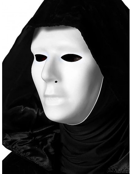 Siyah Kapüşonlu 120 cm Pelerin ve Beyaz Boyanabilir Tam Yüz Maske