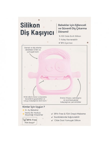 Pembe Bebek Silikon Diş Kaşıyıcı