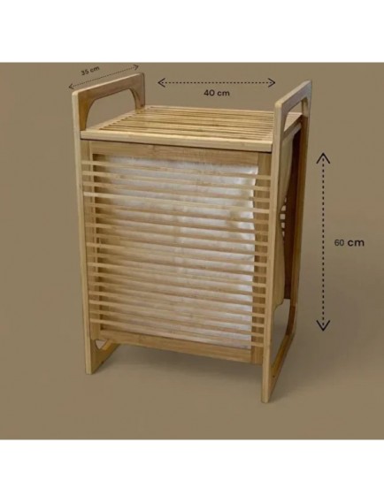 Orta Boy Ahşap Bambu Kirli Sepeti 40x35x60