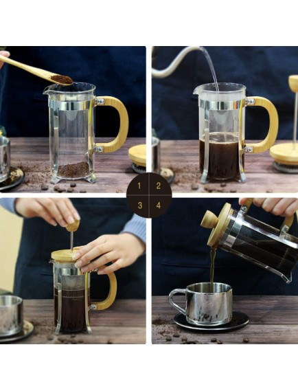 Ahşap Detaylı 600 ml Cam French Press