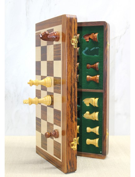 Mıknatıs Taşlı Ahşap Katlanabilir Kutulu Satranç Oyunu 40 Cm